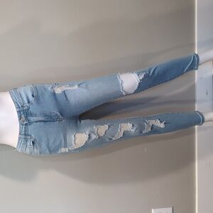 SHEIN Light Blue Wash Distressed High Waisted Skinny Jeans Size Small
